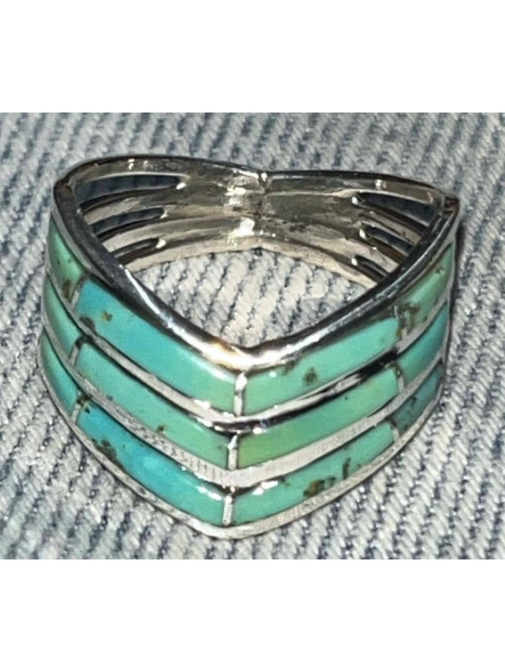 Navajo cluster turquoise sterling silver inlay ring size 7.25 -Andrew Enrico